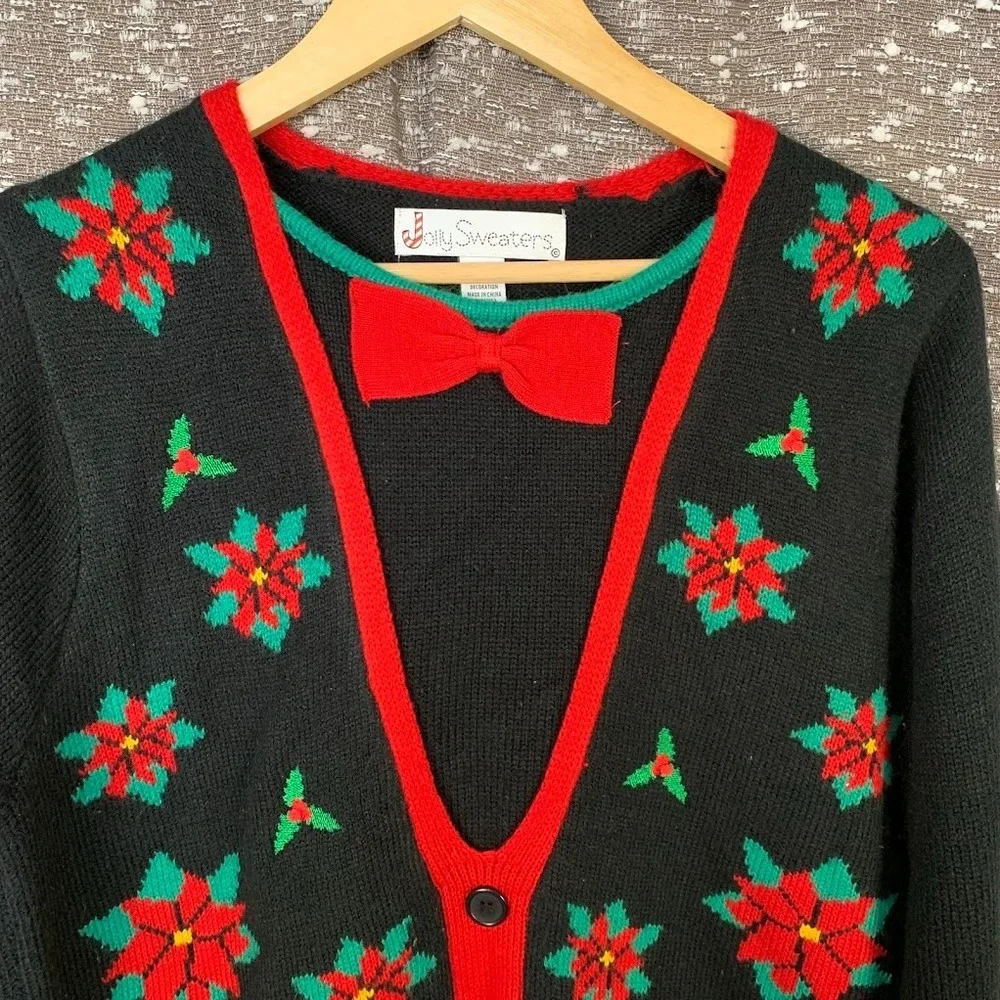 Jolly Sweaters Knit‎ Christmas Sweater Holiday Poinsettia Women's M